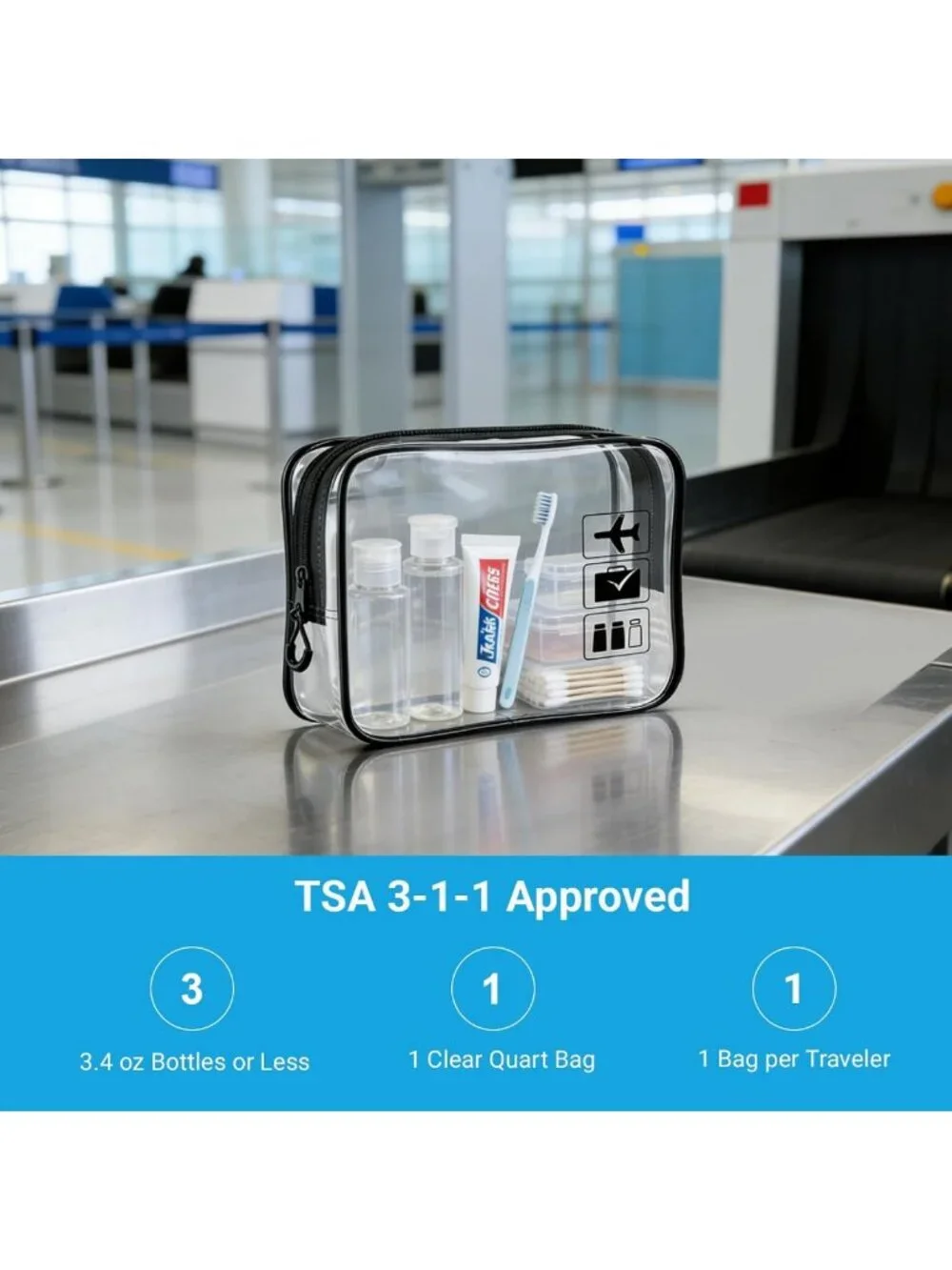 TSA Approved Clear Toiletry Bag Set - 3pcs Travel Makeup & Cosmetic Bags